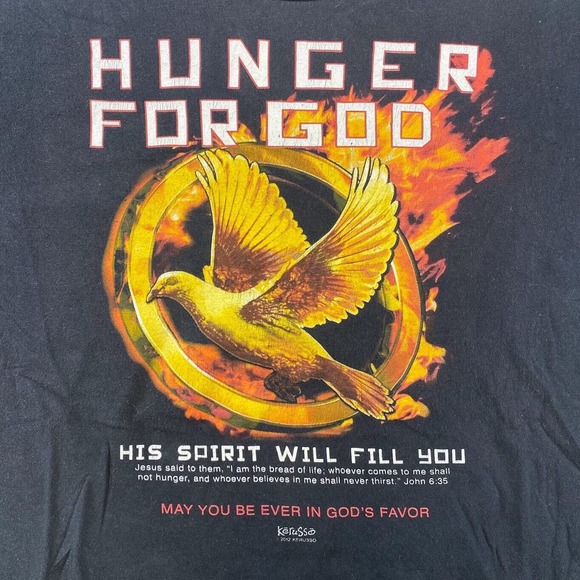 Hunger For God Graphic Tee Thrifted Vintage Style Size L - Picture 2 of 10